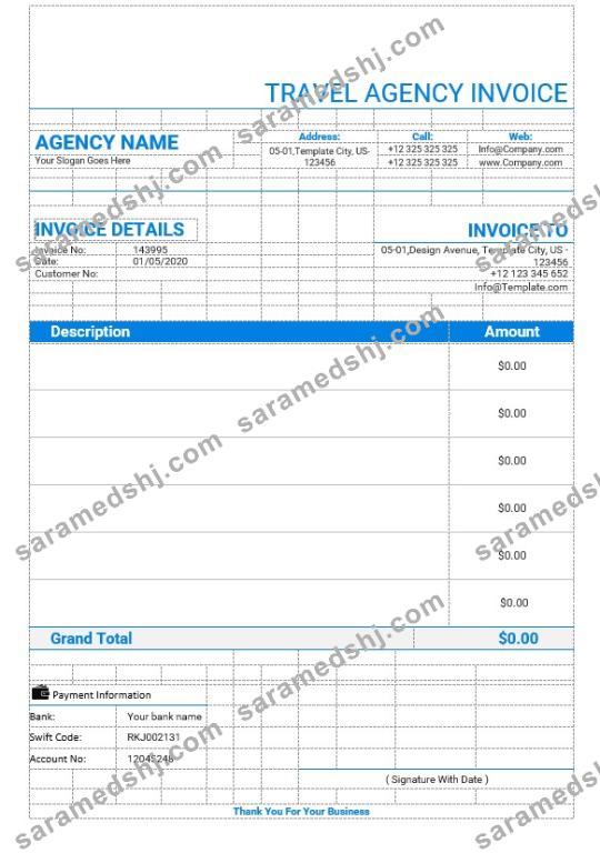 Editable Travel Agency Invoice Template